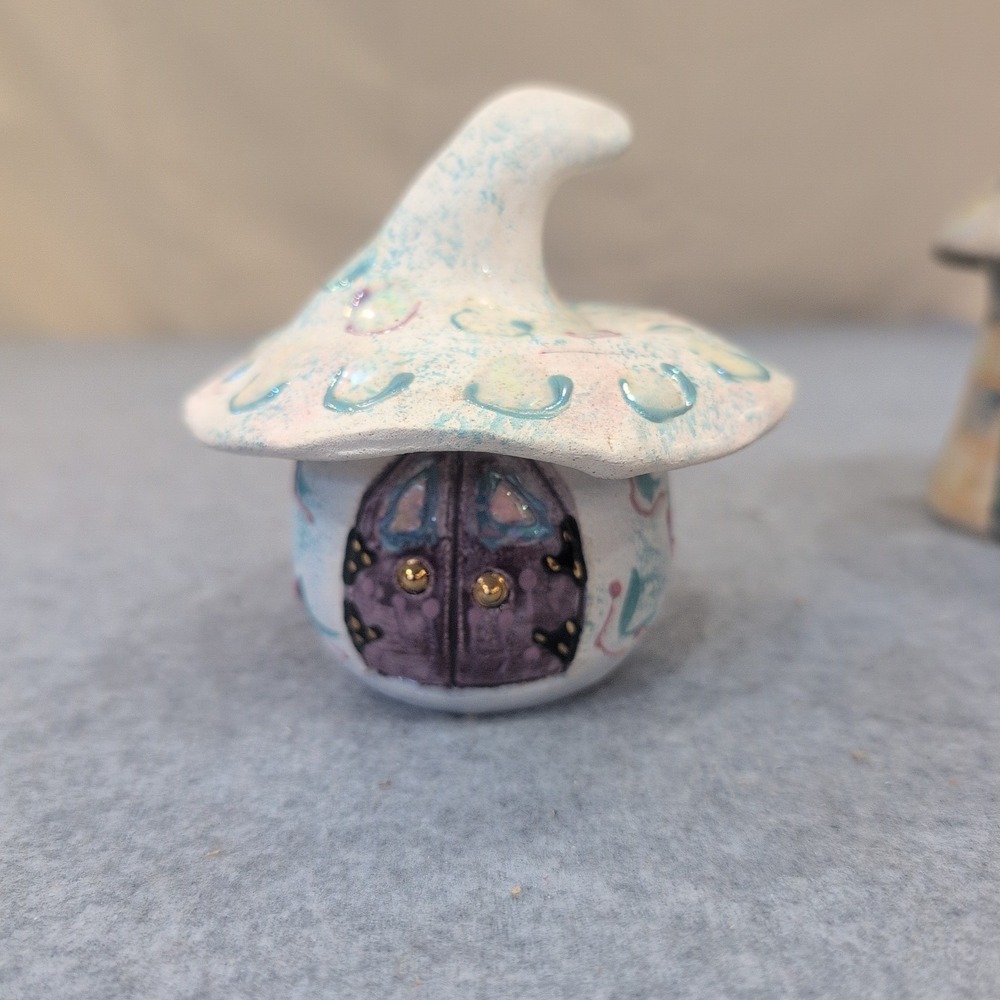 Tay Nunn Alabama Artist Handcrafted Miniature Ceramic 3 Fairy Houses Pottery - Picture 2 of 12